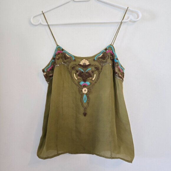 Matthew Williamson Beaded Green Sleeveless Tank Top Size 8 Small b36 - Picture 1 of 9
